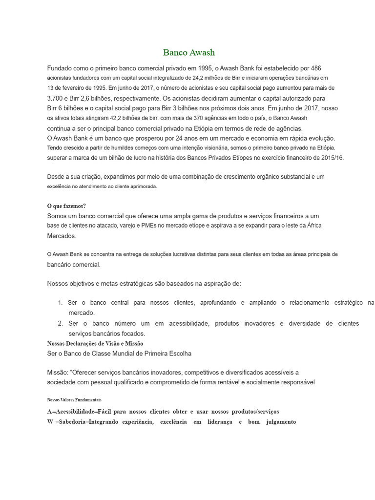 Banco Awash | PDF | Etiópia | Bancos