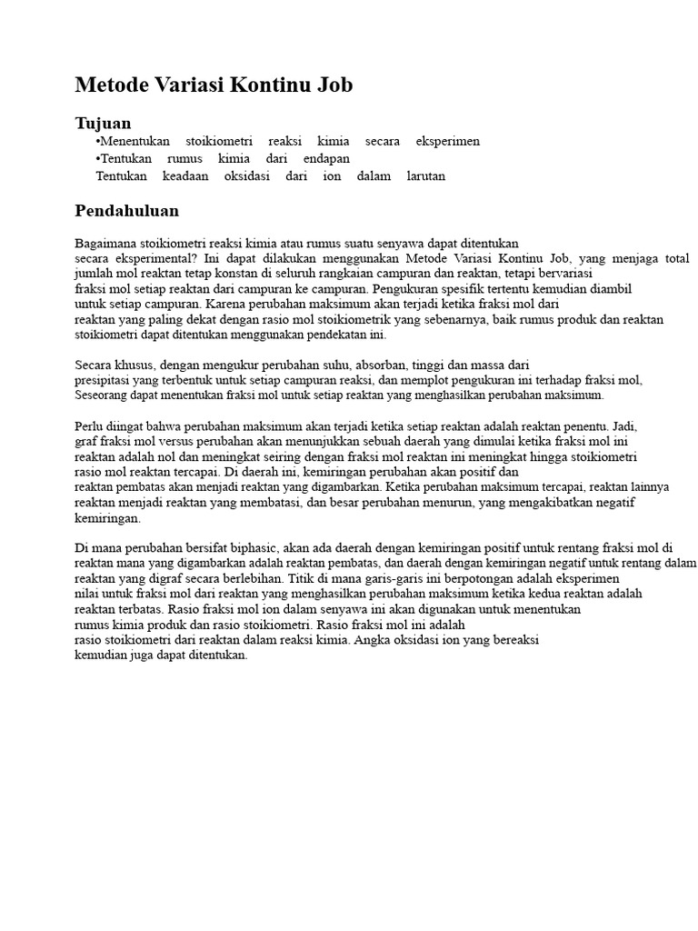 Metode Variasi Kontinu Job dalam Stoikiometri | PDF