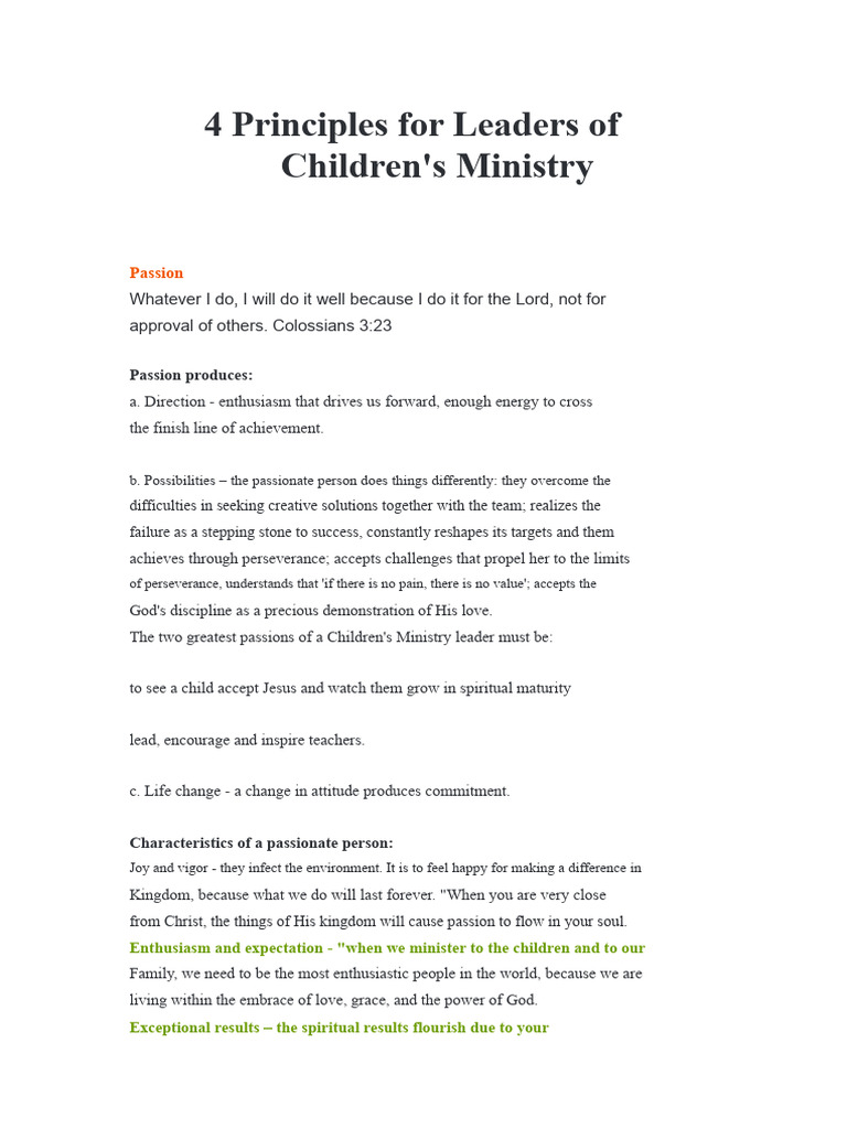 4 Key Principles for Children's Ministry Leaders | PDF | Love | Psychology