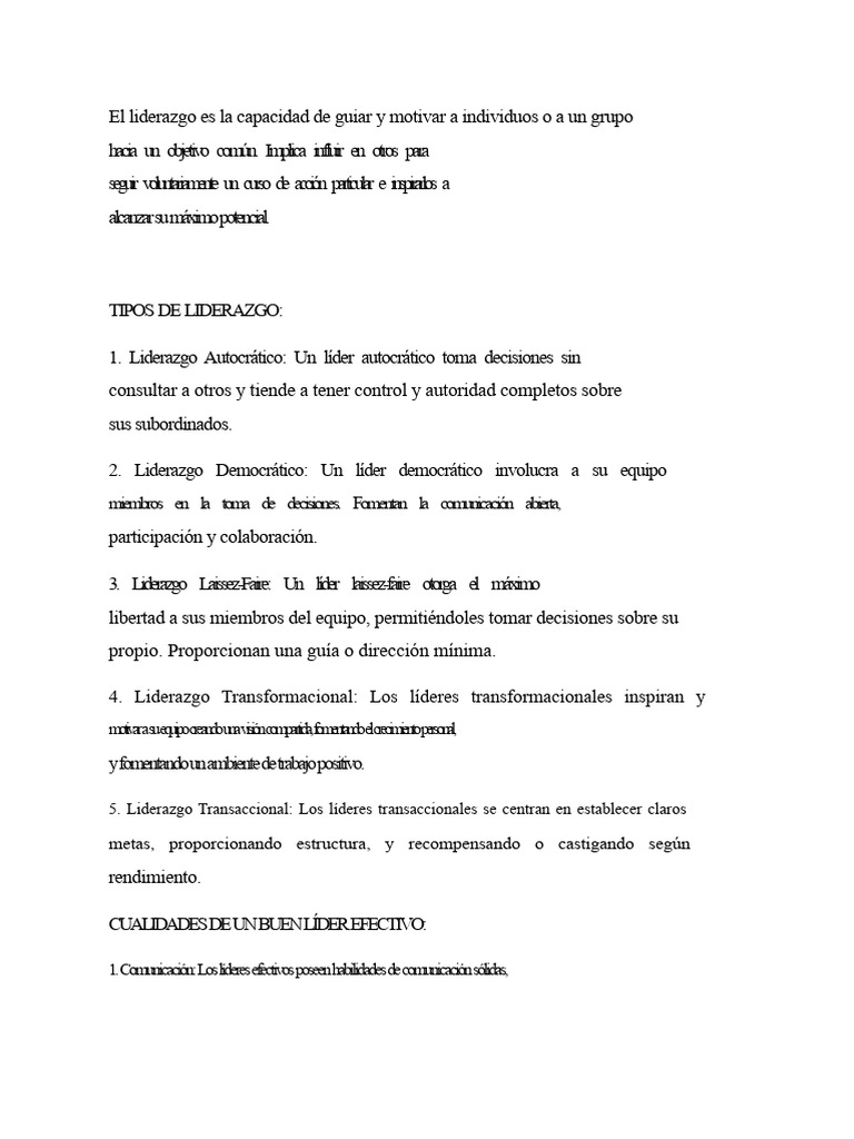 Cualidades y Tipos de Liderazgo Efectivo | PDF | Liderazgo | Psicología ...