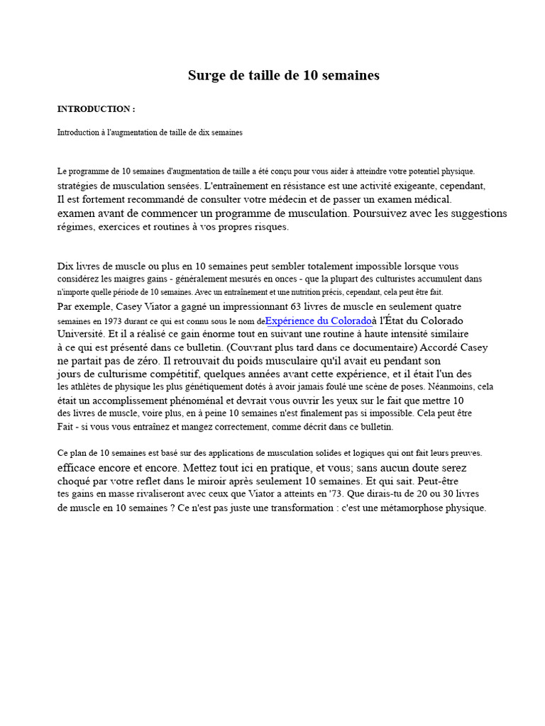 Programme de musculation : 10 semaines pour grandir | PDF | Muscle ...