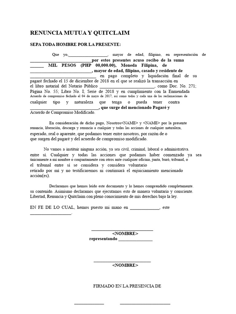 Renuncia Mutua y Quitclaim en Filipinas | PDF | Justicia | Crimen y ...