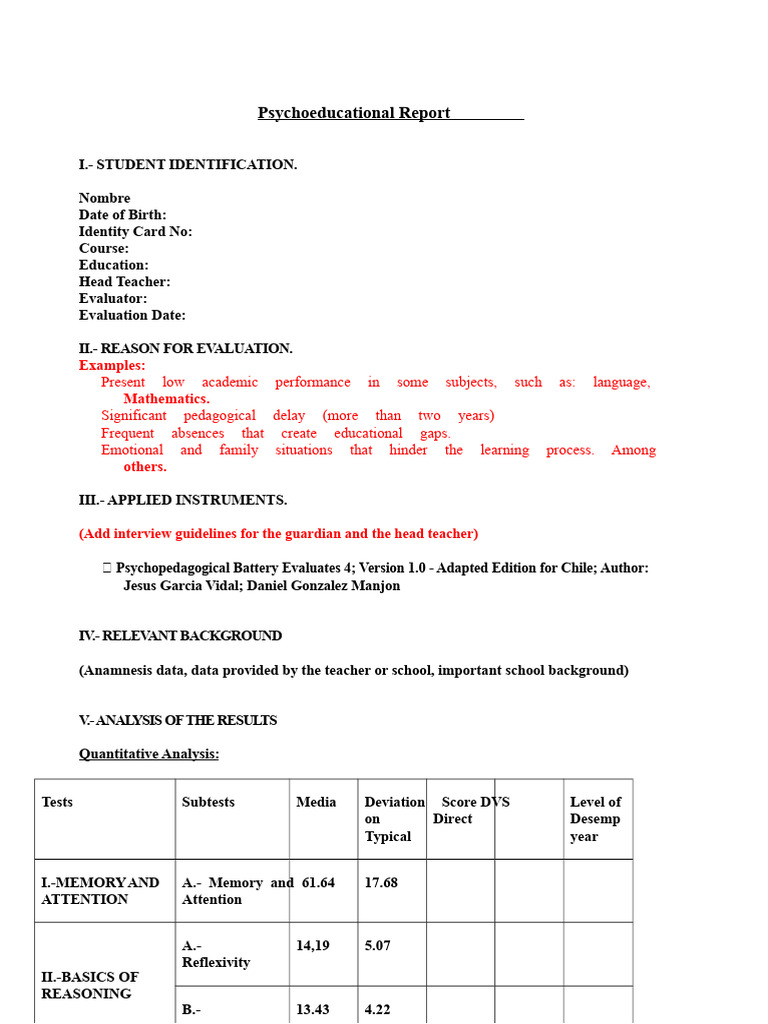 Psychoeducational Evaluation Report | PDF | Writing | Perception