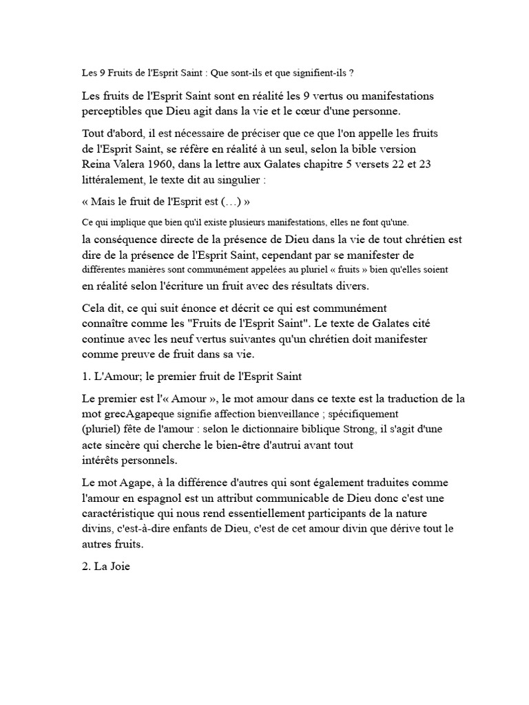 Les 9 Fruits de l'Esprit Saint expliqués | PDF | Saint-Esprit | Dieu