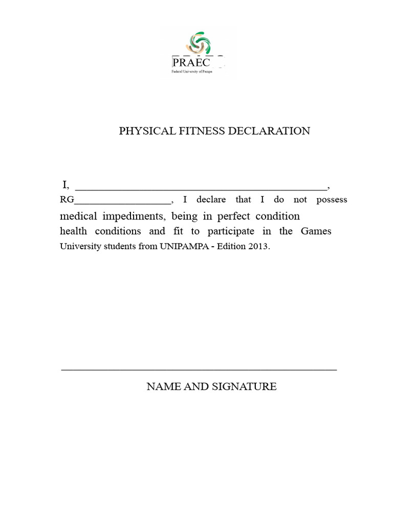 Declaration of Physical Fitness | PDF
