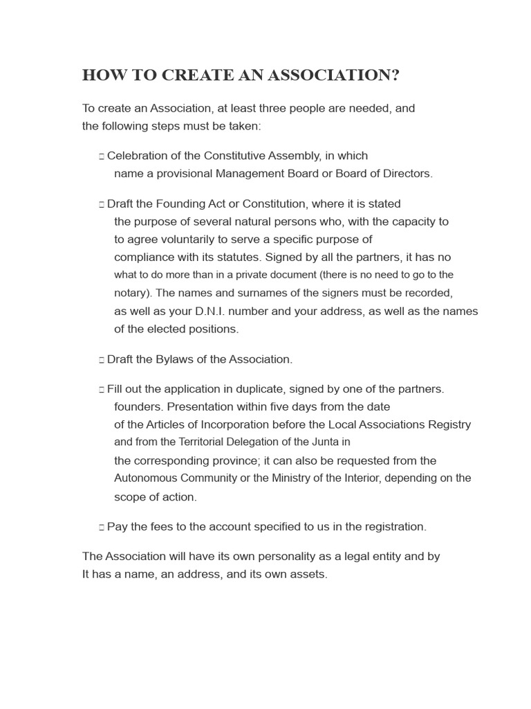 Steps to Form an Association | PDF | By Law | Justice