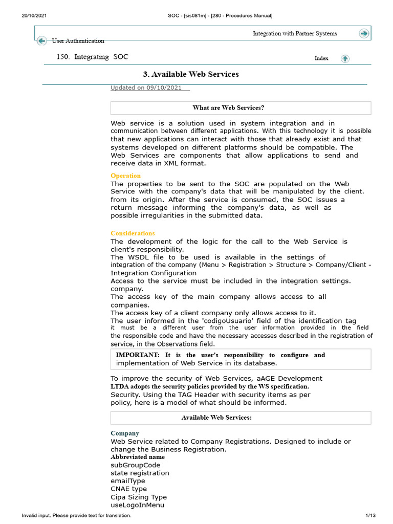SOC Web Services Integration Manual | PDF | World Wide Web | Internet & Web