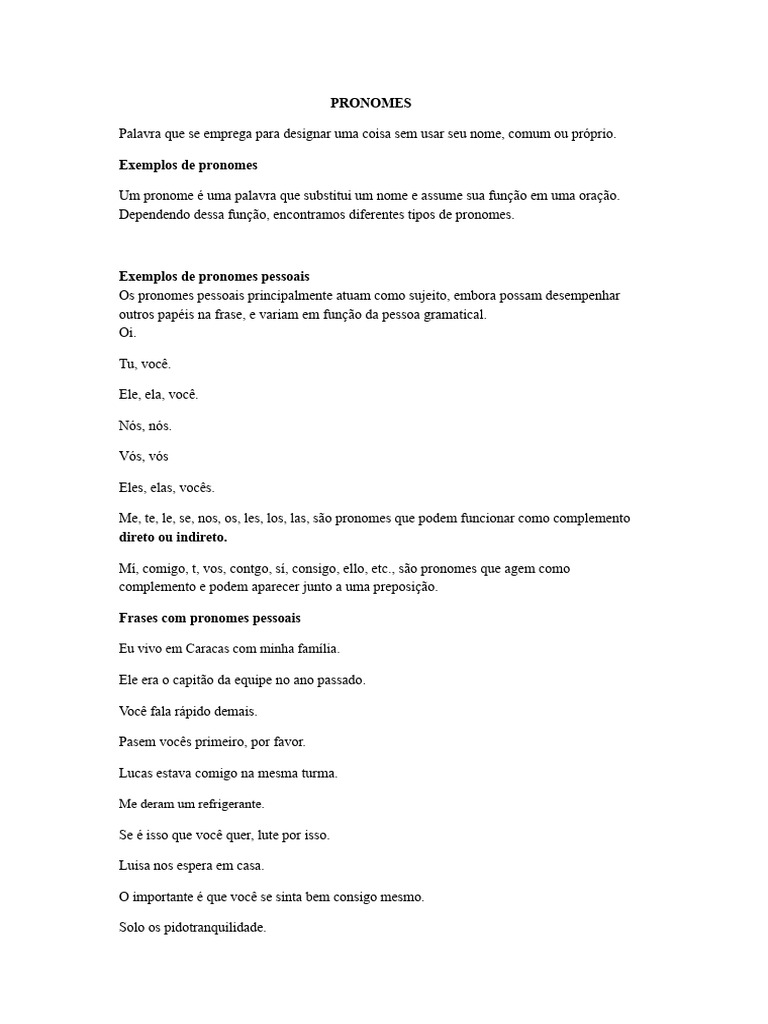 TRABALHO DE PRONOMES | PDF | Pronome | Morfologia linguística