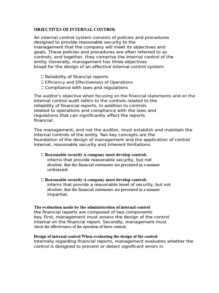 Objectives and Components of Internal Control Audit | PDF | Internal ...