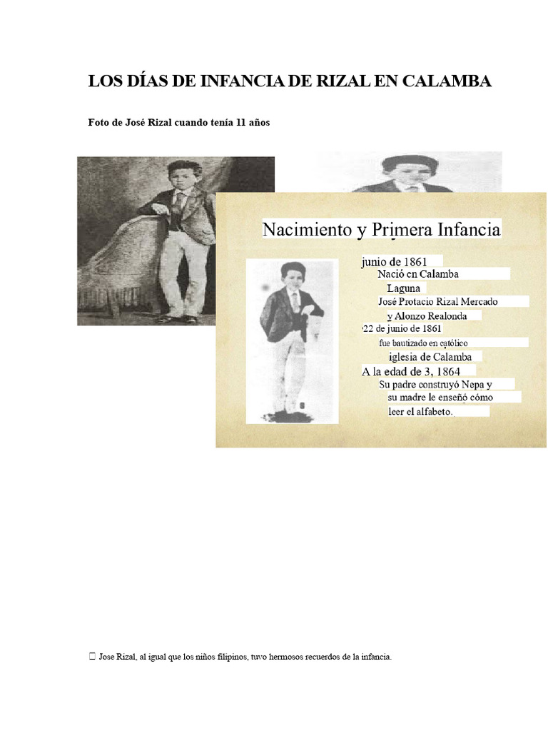 Infancia de Rizal en Calamba: Recuerdos y Talentos | PDF