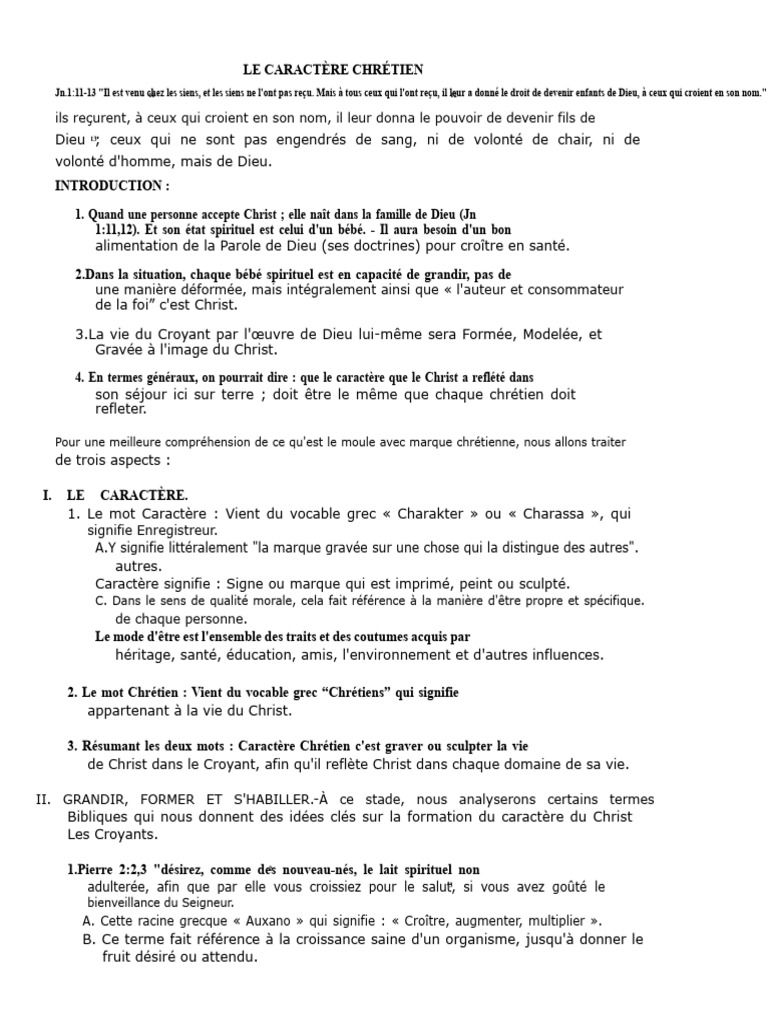 Caractère chrétien : croître en Christ | PDF | Dieu | Jésus