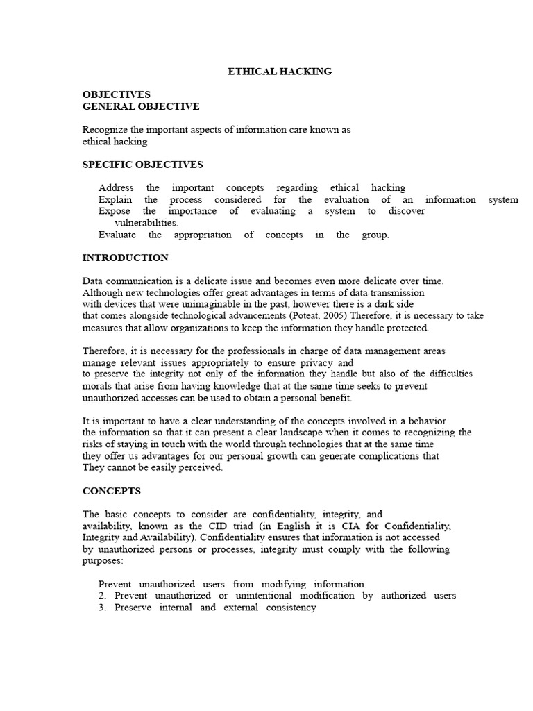 Overview of Ethical Hacking Concepts | PDF | Security Hacker | White ...
