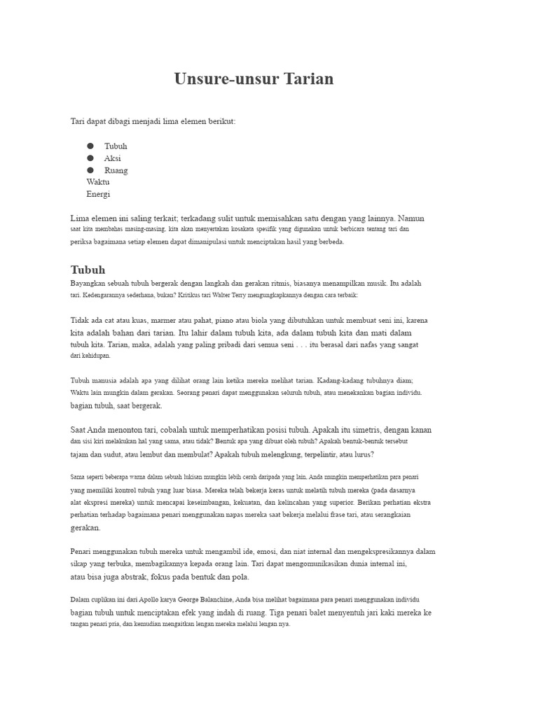 Pelajaran 1 - Unsur-Unsur Tari | PDF