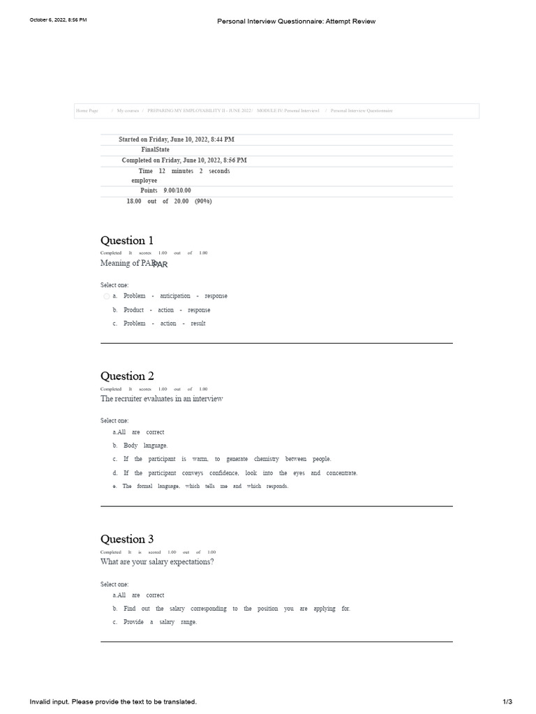 Personal Interview Questionnaire Review | PDF | Questionnaire