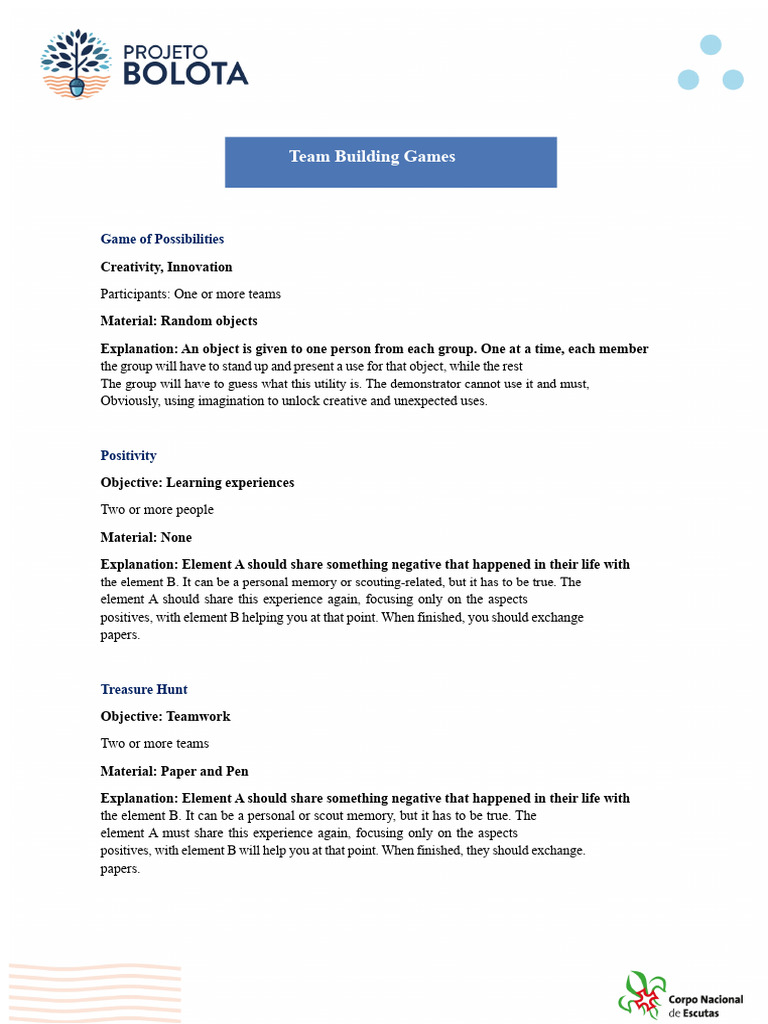 (MOTIVATE) Teambuilding Games | PDF | Team Building | Creativity