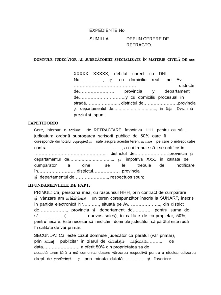 Model de Cerere de Retractare | PDF