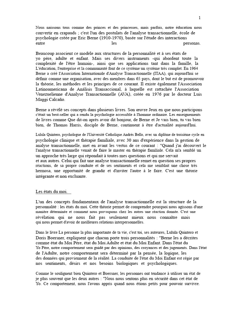 Analyse Transactionnelle : États du Moi | PDF | Psychologie | Concept ...