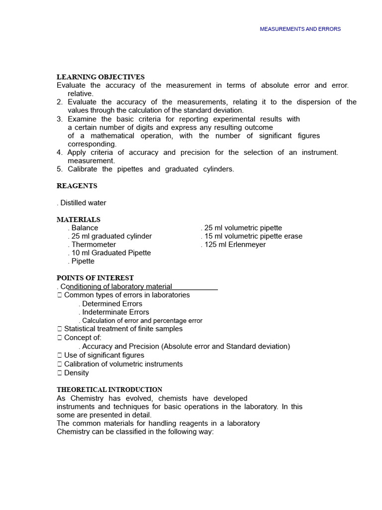 Practice 3. Measurements and Errors | PDF | Variance | Accuracy And ...