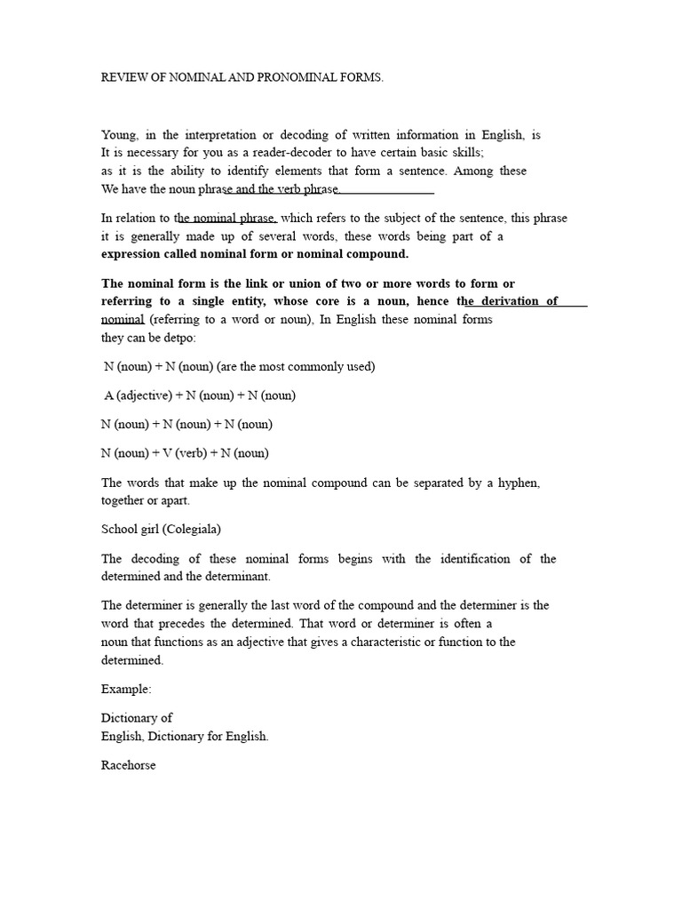 Topic 1 Review of Nominal Forms Asnaldo 2022 | PDF | Noun | Pronoun