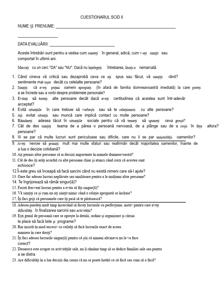 Cuestionario Scid Ii | PDF