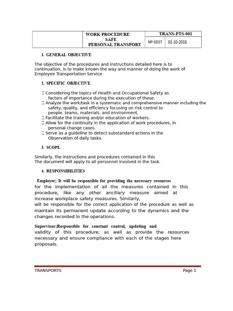 PTS Professional Driver Personal Transport | PDF | Occupational Safety ...