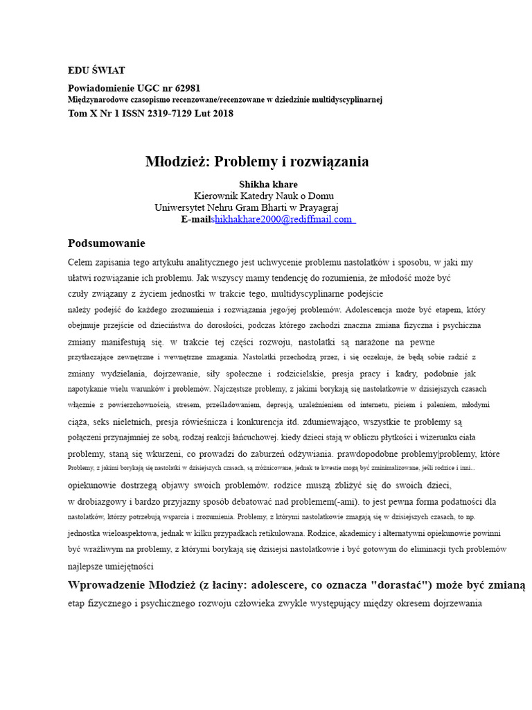 Problemy I Rozwiązania Młodzieży | PDF