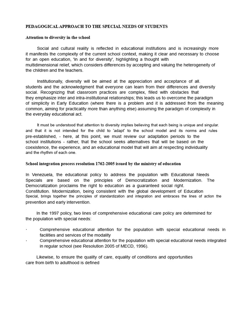 Inclusive Education for Special Needs Students | PDF | Special ...