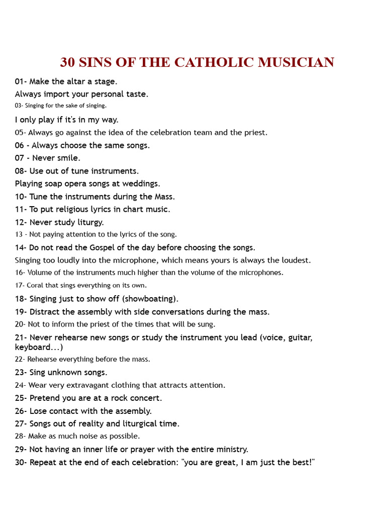 30 Sins of The Catholic Musician | PDF