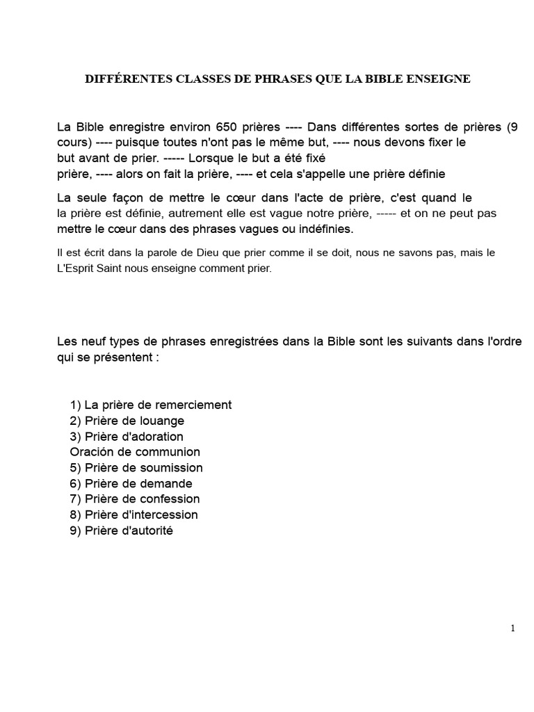 Types de prières selon la Bible PDF Prière chrétienne Prière