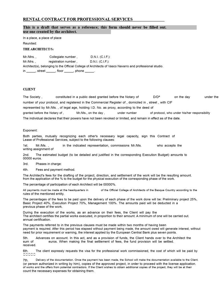 Professional Services Rental Contract | PDF | Architect | Fee