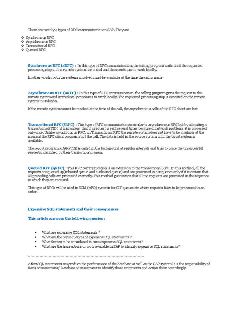 Types of RFC Communication in SAP | PDF | Sql | Databases