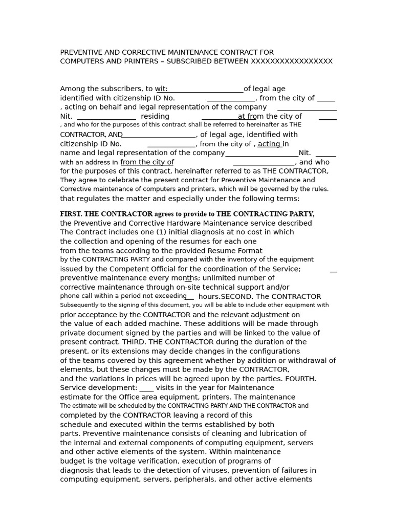 Computer and Printer Maintenance Contract | PDF