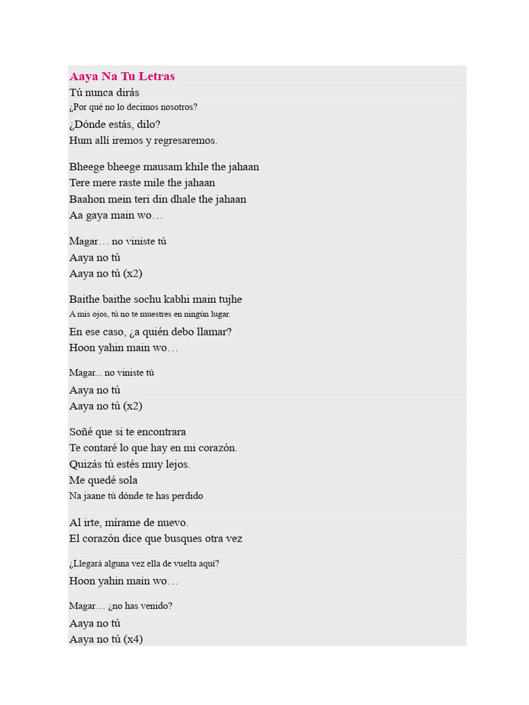 Aaya Na Tu Letras | PDF