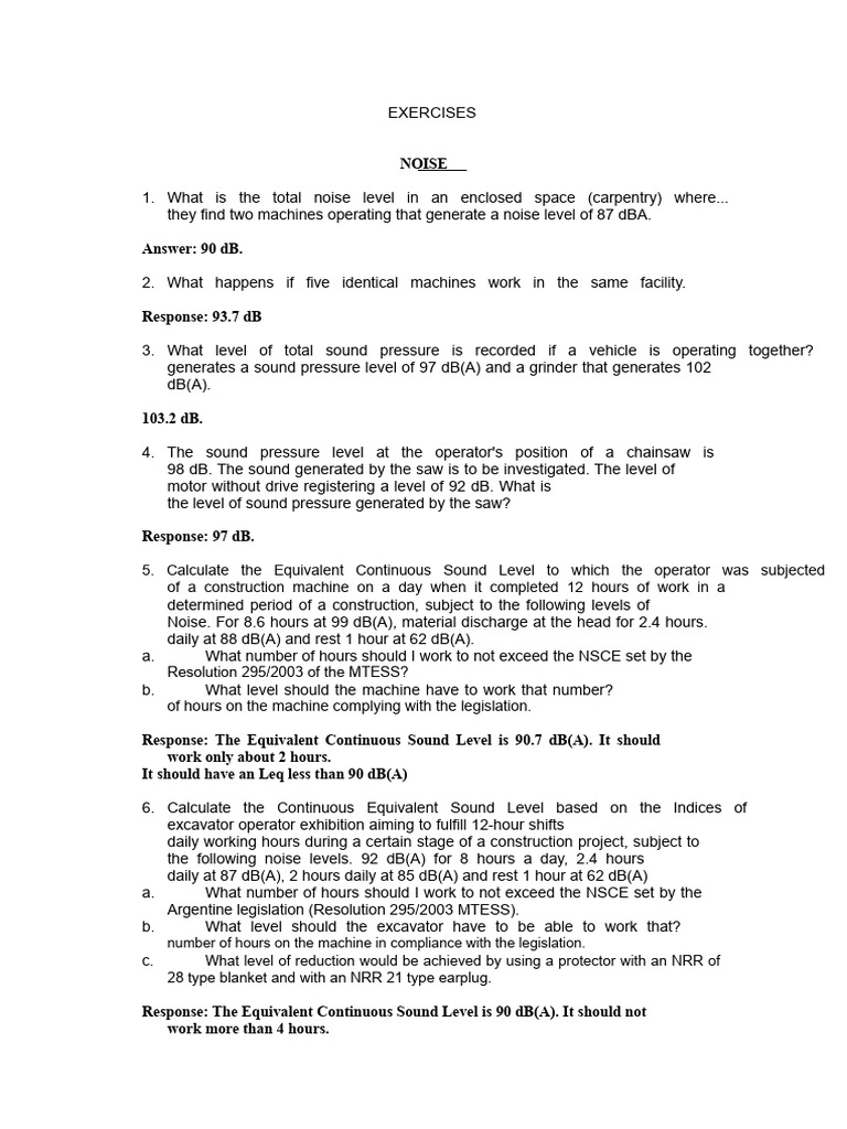 Noise and Vibration Exposure Calculations | PDF | Noise | Decibel