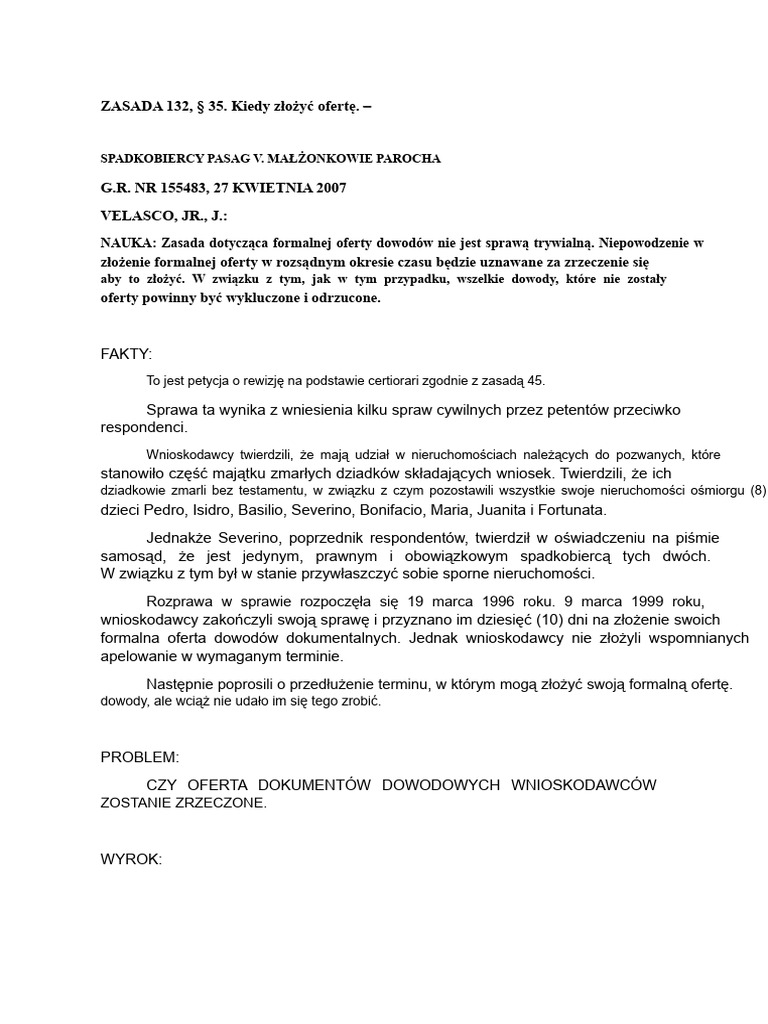 Spadkobiercy Pasag v. Małżonkowie Parocha | PDF