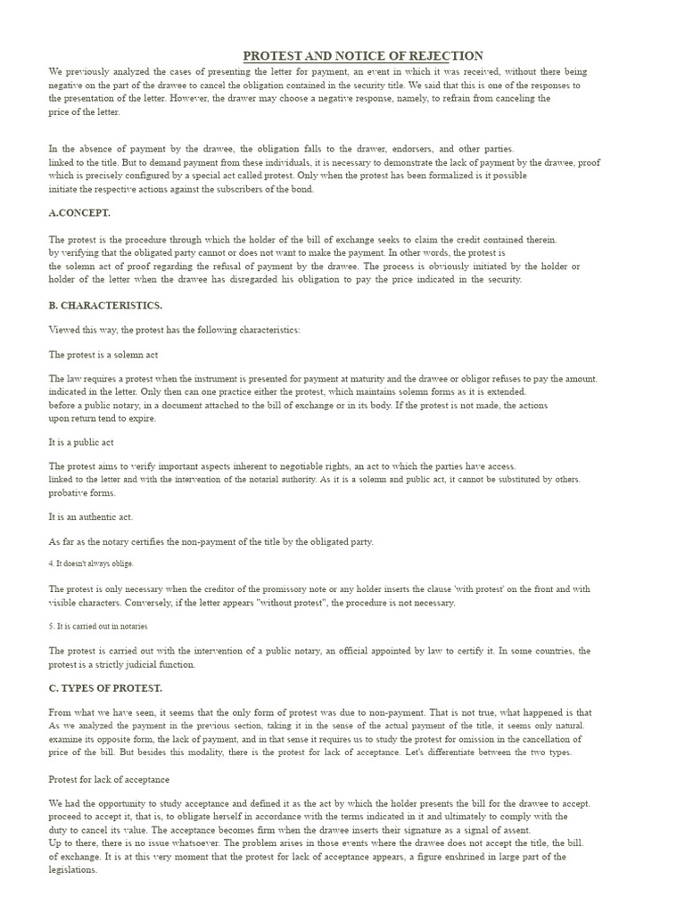 Protest and Notice of Rejection | PDF | Negotiable Instrument ...