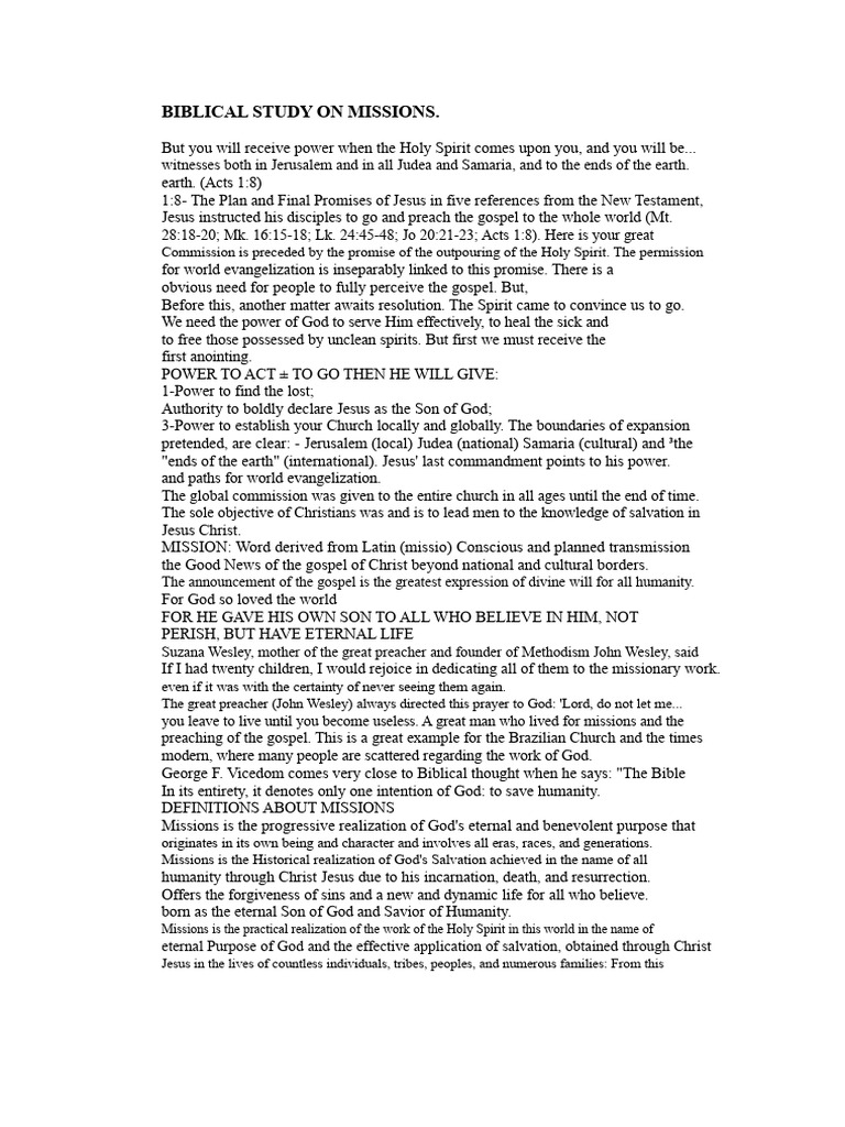 Biblical Missions Study Guide | PDF | Jesus | Salvation