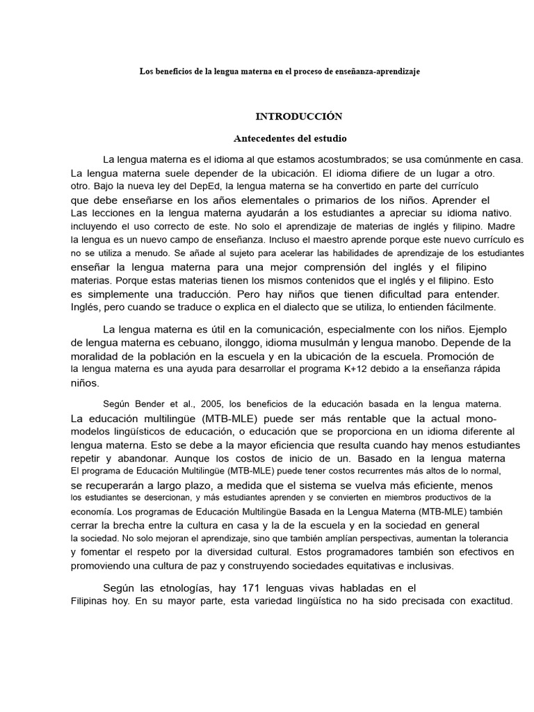 Los Beneficios de La Lengua Materna en La Enseñanza | PDF | Segundo ...