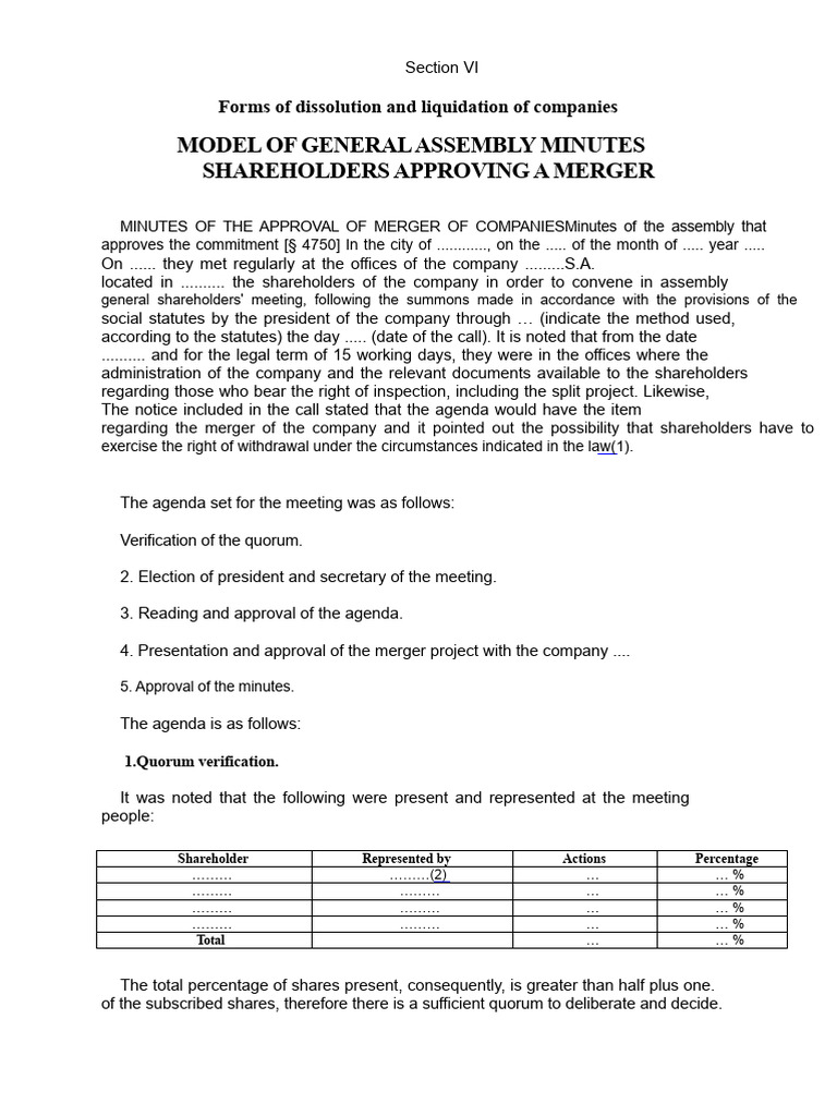 Company Merger Approval Minutes Template | PDF | Mergers And ...