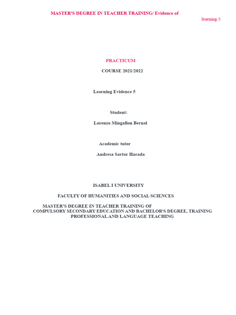 Master's Practicum Report: Teacher Training | PDF | Teachers | Experience