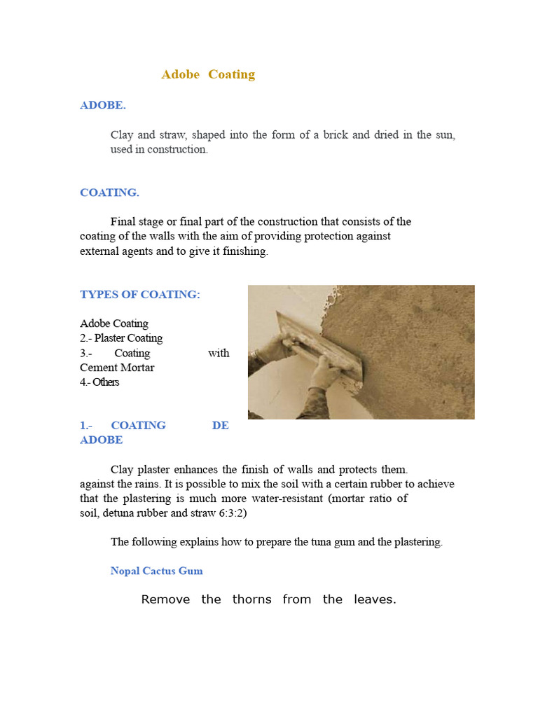 Adobe Coating Techniques and Types | PDF | Plaster | Mortar (Masonry)
