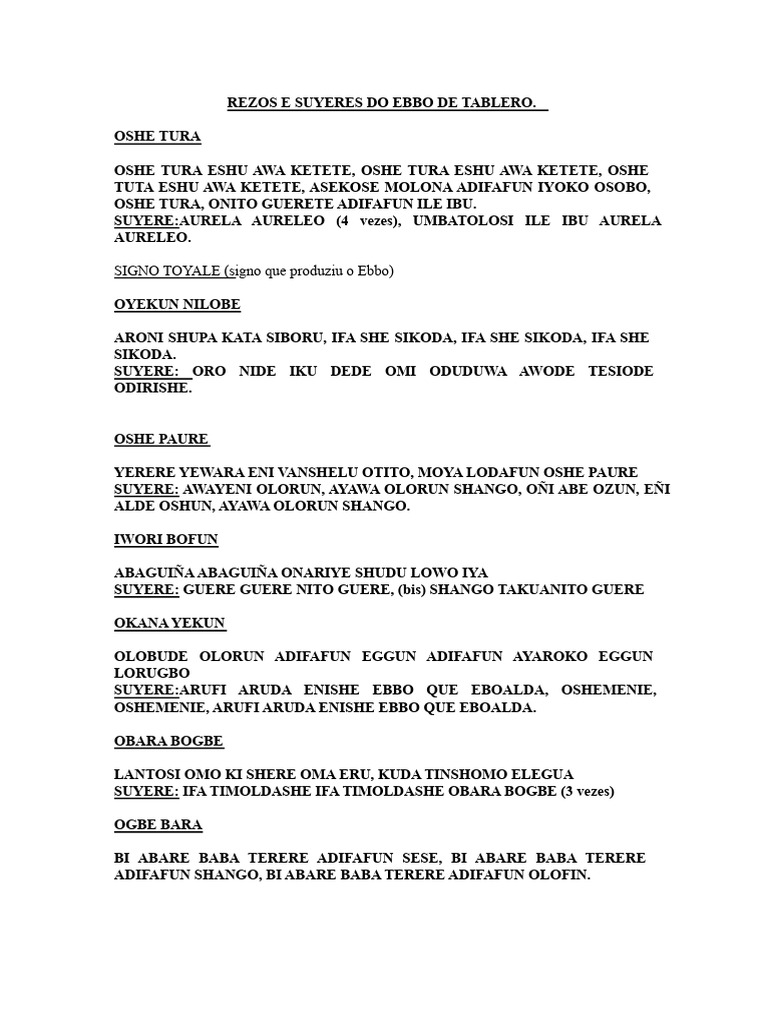 Rezos e Suyeres do Ebbo de Tablero | PDF | Espiritualidade | Santeria