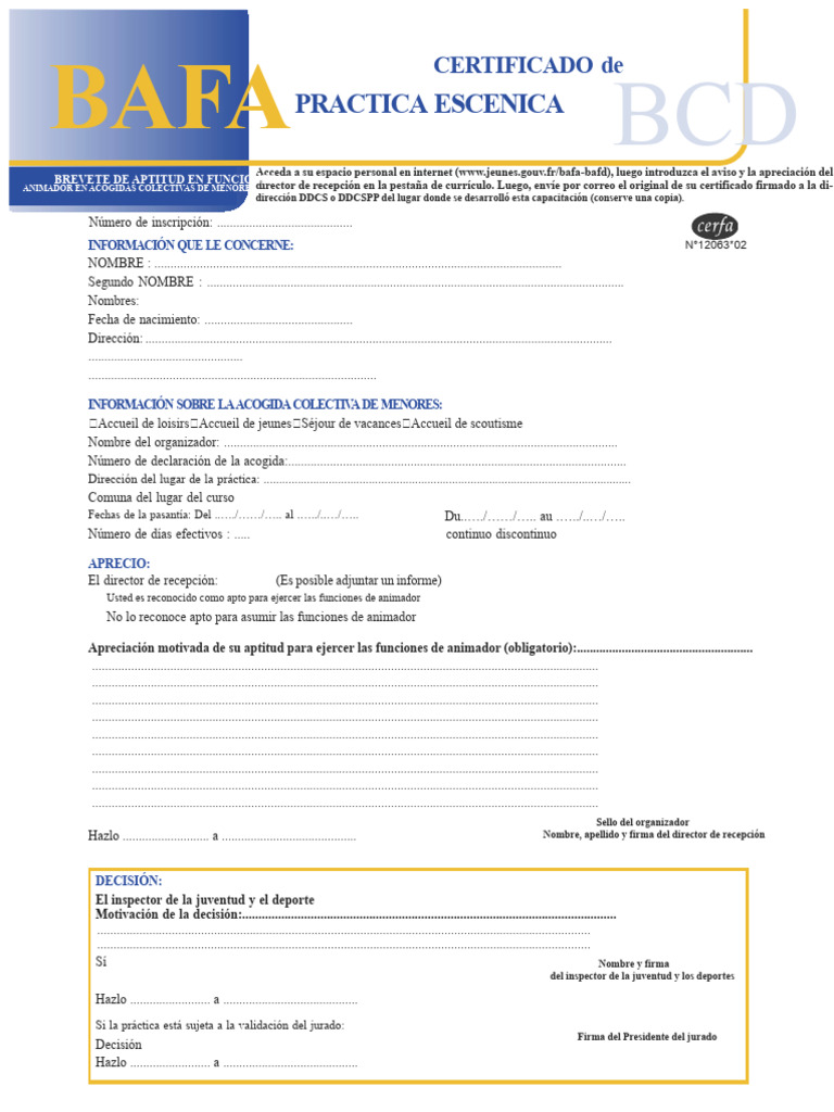 Certificado de Práctica Escénica BAFA | PDF