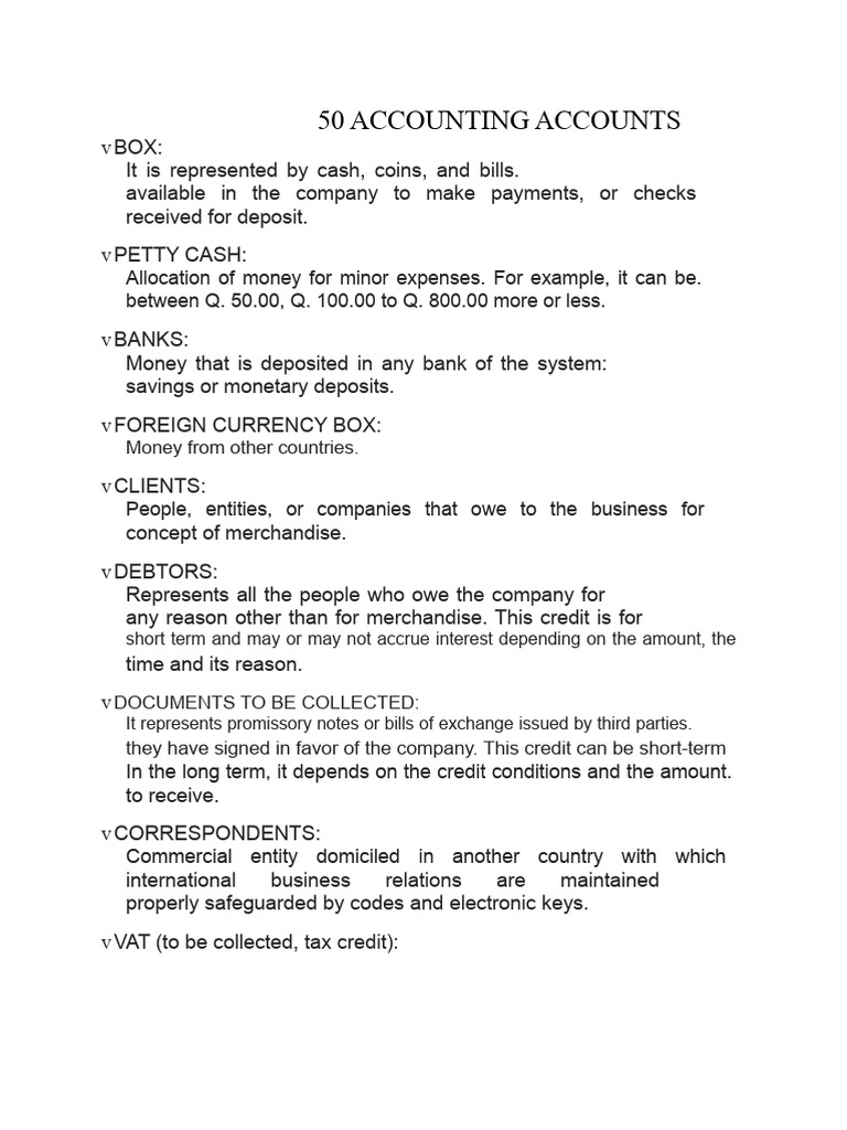 Essential Accounting Accounts Explained | PDF | Debits And Credits | Money