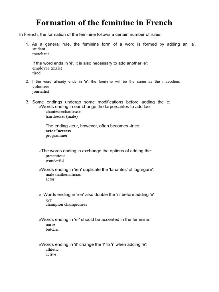 Formation of The Feminine in French | PDF