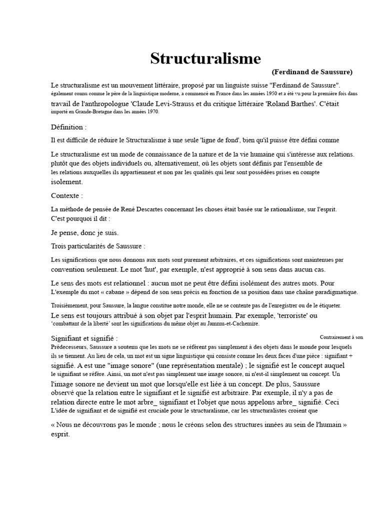 Le Structuralisme en Anthropologie | PDF | Anthropologie | Enseignement ...