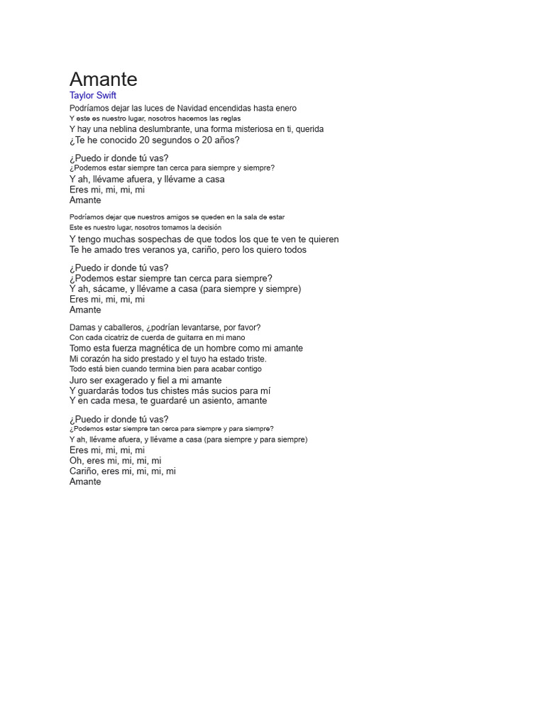 Letras de amor de Taylor Swift | PDF | Amor