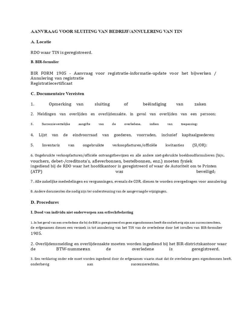 Aanvraag Voor Sluiting Van Bedrijf | PDF