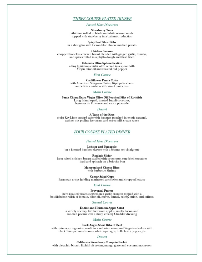 Elegant Plated Dinner Menu Ideas | PDF