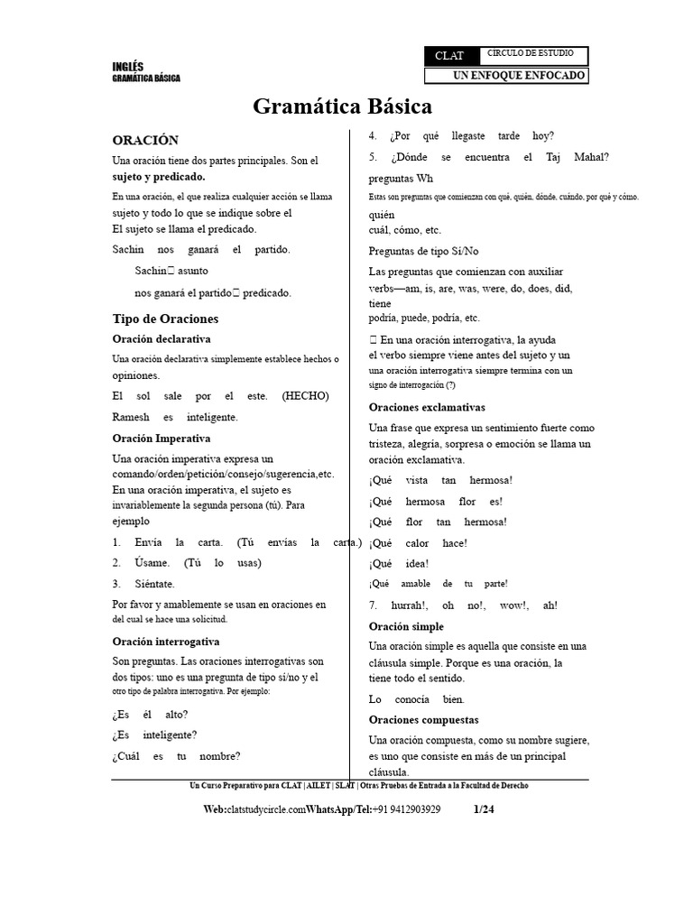 Gramática Básica para Los Exámenes CLAT y AILET | PDF | Oración ...